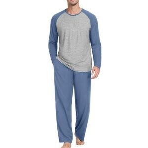 Men's Pajama Set Sleepwear Lightweight Long Sleeve Blue /Gray